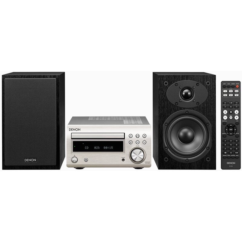 Wieża DENON D-M41 Srebrno - Czarna, Odtw.CD/-R/-RW/MP3, BT, Funkcja optymalizacji głośników, Regulacja tonów, Tuner FM