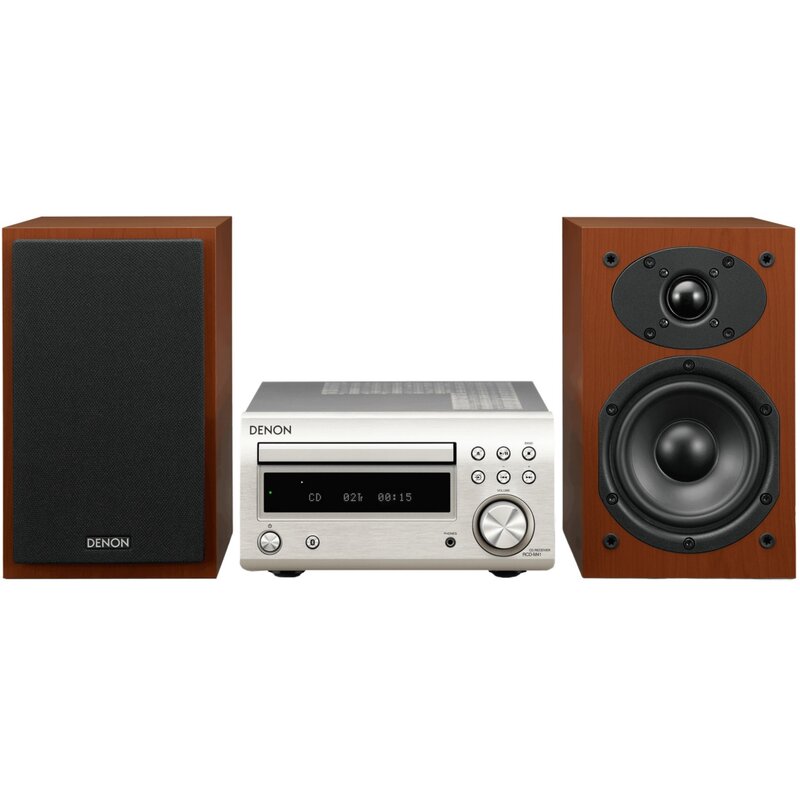 Wieża DENON D-M41 Srebrno - Wiśniowa, Odtw.CD/-R/-RW/MP3, BT, Funkcja optymalizacji głośników, Regulacja tonów, Tuner FM