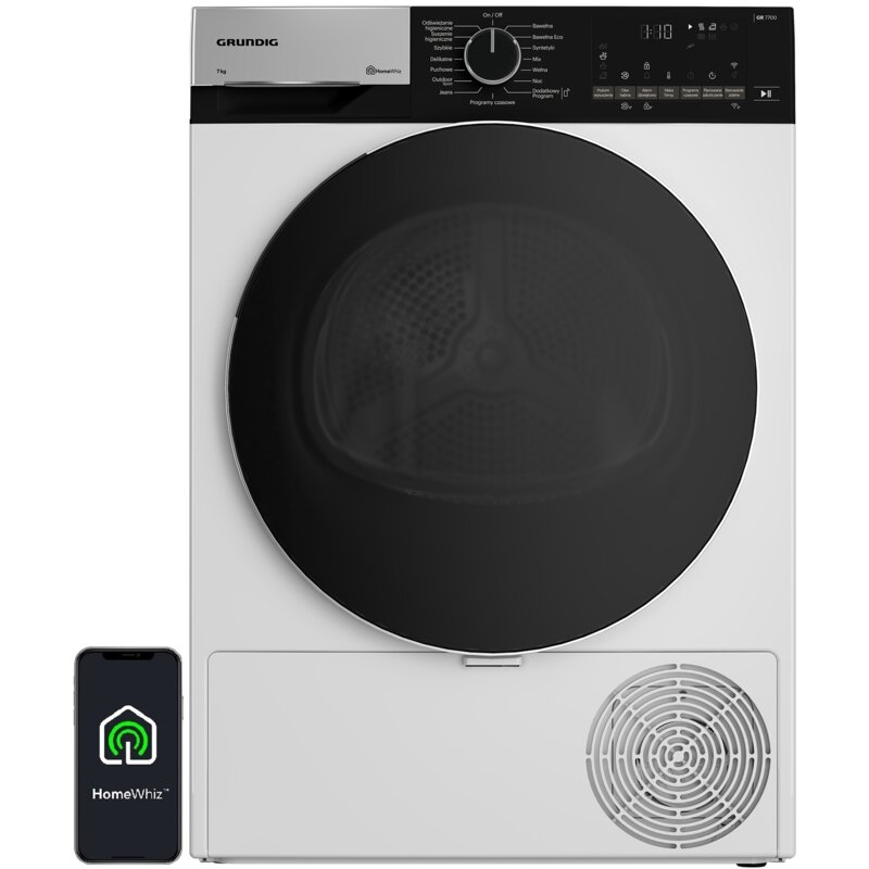Suszarka GRUNDIG GR7700 GT76724W z pompą ciepła 7kg GentleWave HomeWhiz Inwerter