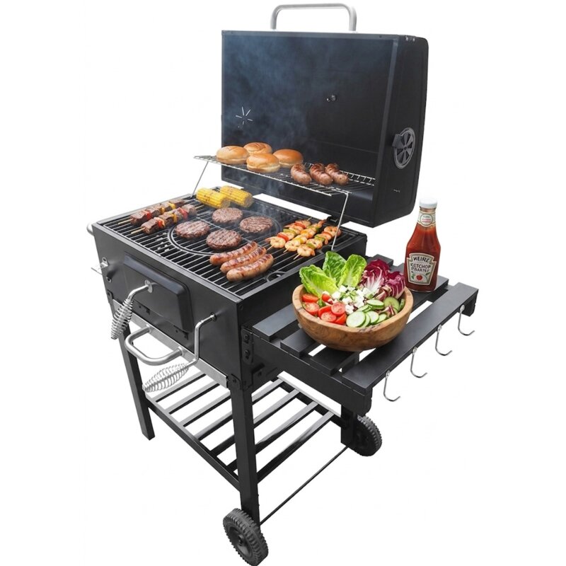 Grill ogrodowy węglowy BOTTARI Vulcano Zamykany, żeliwny ruszt, komin, kółka, termometr