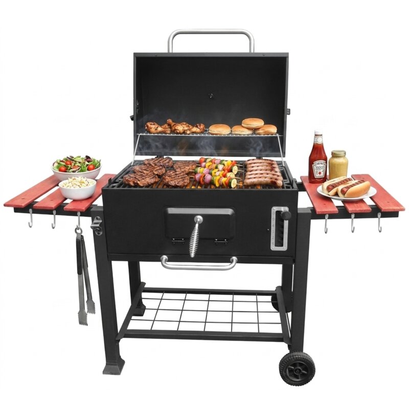Grill węglowy BOTTARI Etna Zamykany, żeliwny ruszt, kółka, termometr, regulacja wysokości