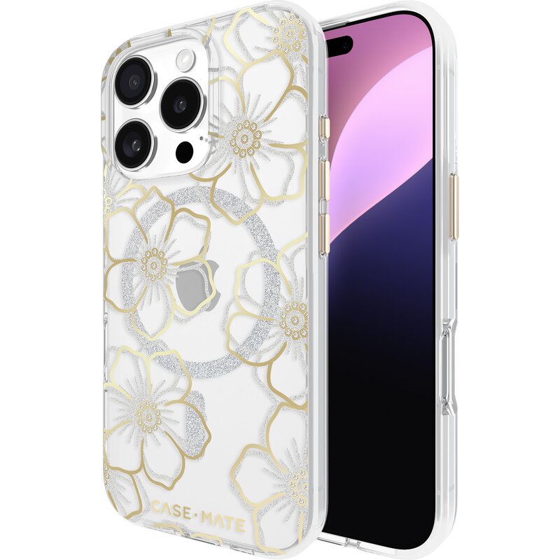 Etui CASE-MATE Floral Gems MagSafe do Apple iPhone 16 Pro Złoty