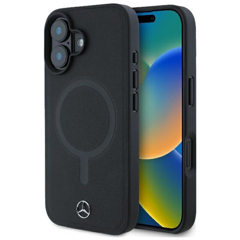 Etui MERCEDES Plain Smooth Leather MagSafe do Apple iPhone 16 Czarny