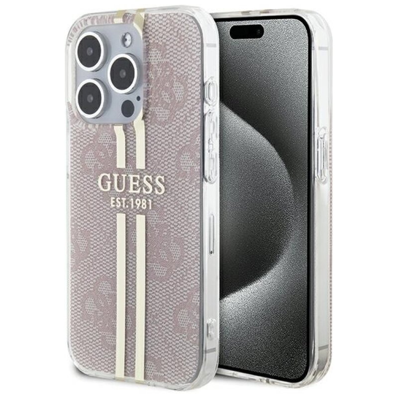 Etui GUESS IML 4G Gold Stripe do Apple iPhone 15 Pro Różowy