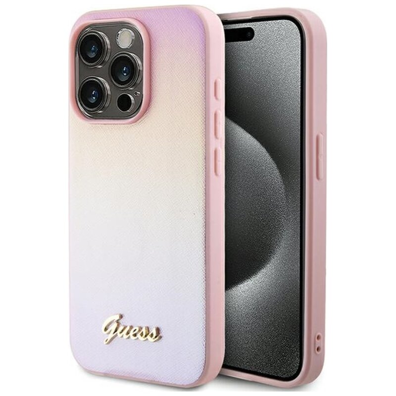 Etui GUESS Saffiano Iridescent Script do Apple iPhone 14 Pro Max Różowy