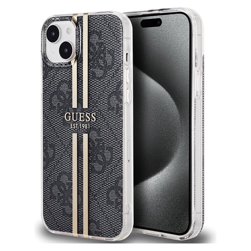 Etui GUESS IML 4G Gold Stripe do Apple iPhone 15 Plus Czarny