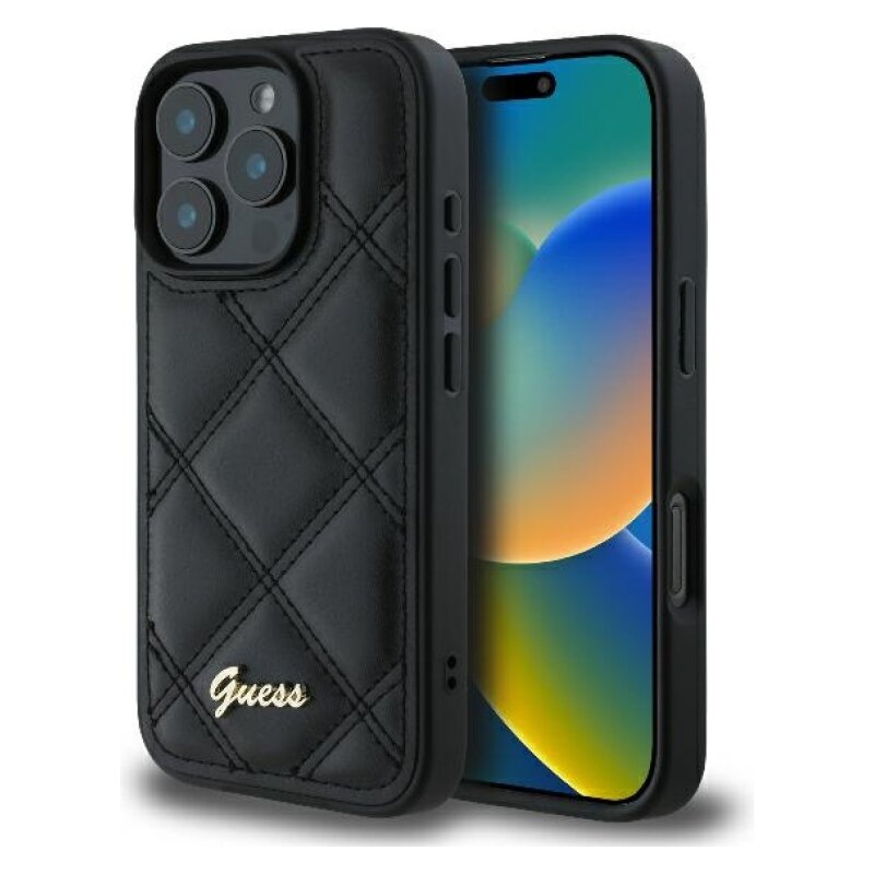Etui GUESS Quilted Metal Logo do Apple iPhone 16 Pro Czarny