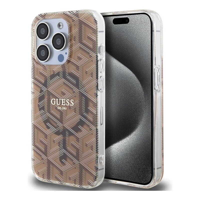 Etui GUESS IML GCube MagSafe do Apple iPhone 15 Pro Brązowy