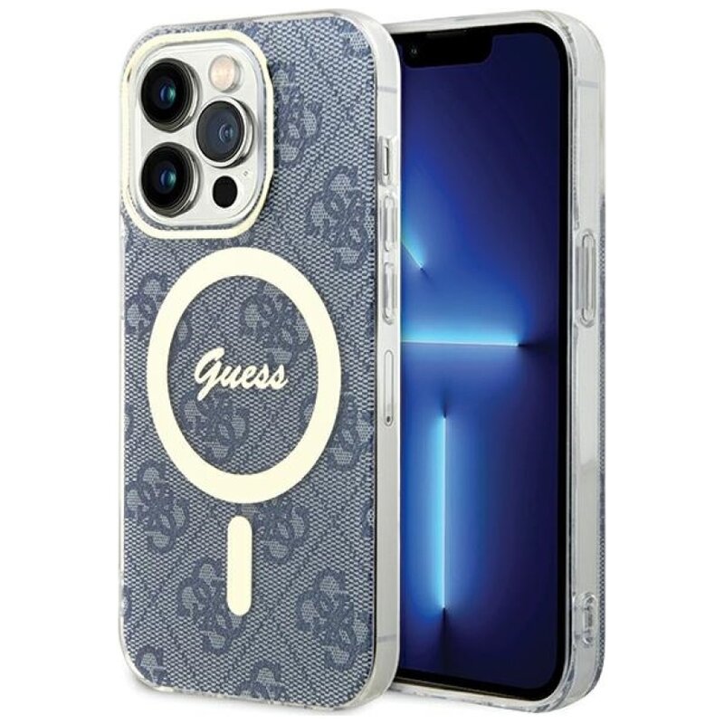 Etui GUESS IML 4G MagSafe do Apple iPhone 15 Pro Niebieski