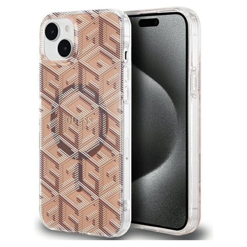 Etui GUESS IML GCube MagSafe do Apple iPhone 15 Plus Brązowy