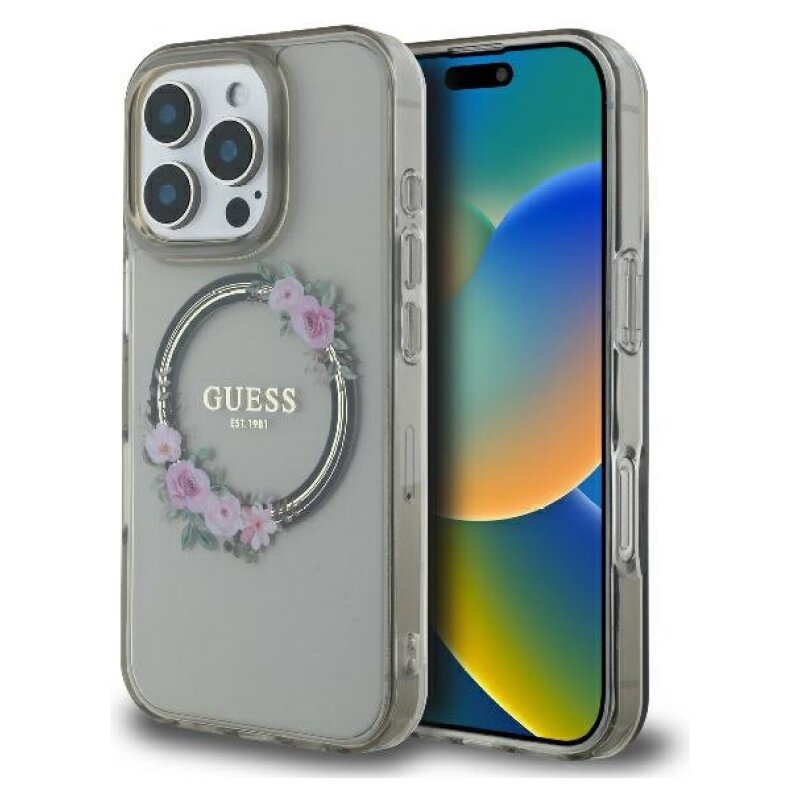 Guess IML Flowers Wreath do iPhone 16 Pro czarny
