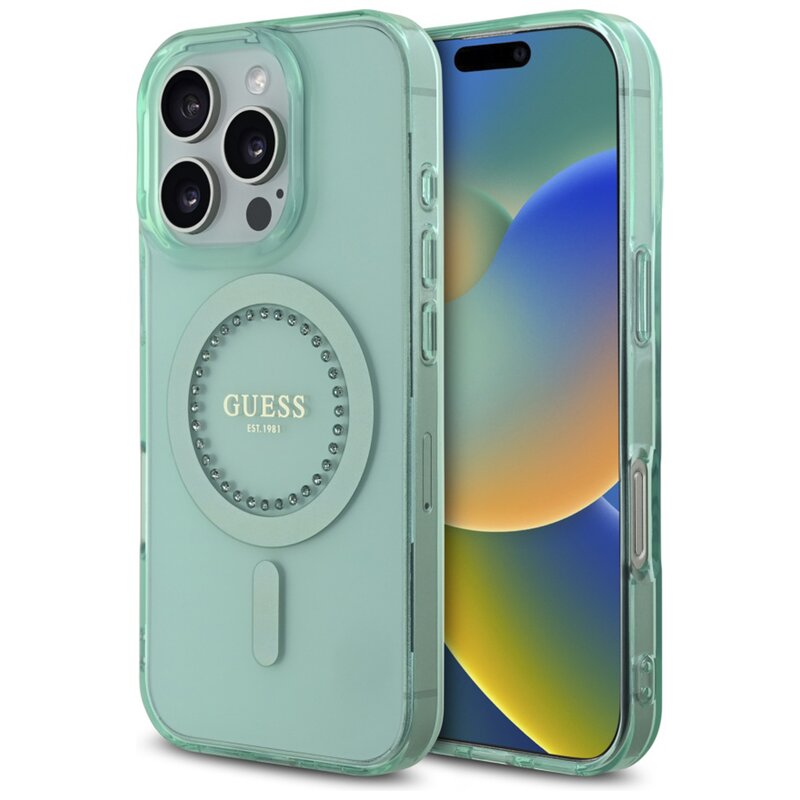 Guess IML Rhinestones do iPhone 16 Pro zielony