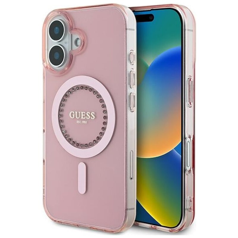 Guess IML Rhinestones do iPhone 16 różowy