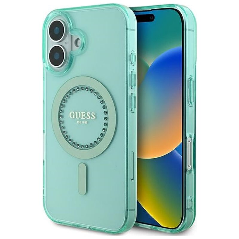 Guess IML Rhinestones do iPhone 16 zielony