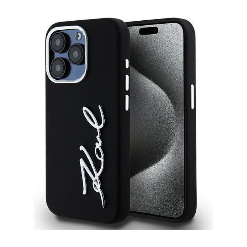 Etui KARL LAGERFELD Silicone Metal Script Logo do Apple iPhone 15 Pro Czarny