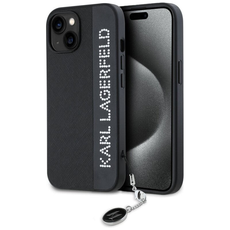 Etui KARL LAGERFELD Saffiano Rhinestones & Charm do Apple iPhone 13/14/15 Czarny