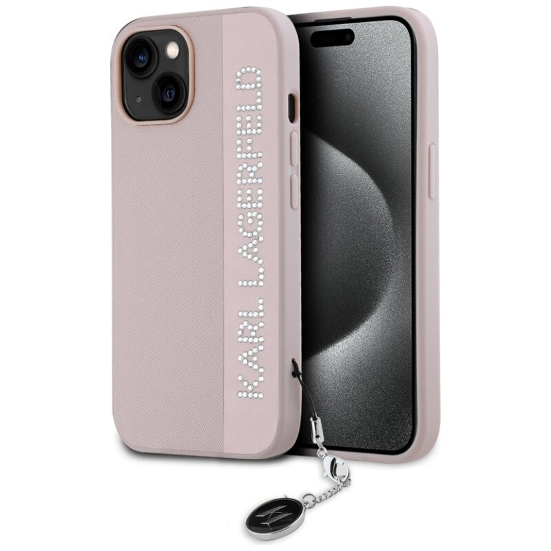 Etui KARL LAGERFELD Saffiano Rhinestones & Charm do Apple iPhone 13/14/15 Różowy