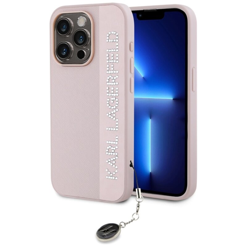 Etui KARL LAGERFELD Saffiano Rhinestones & Charm do Apple iPhone 15 Pro Max Różowy