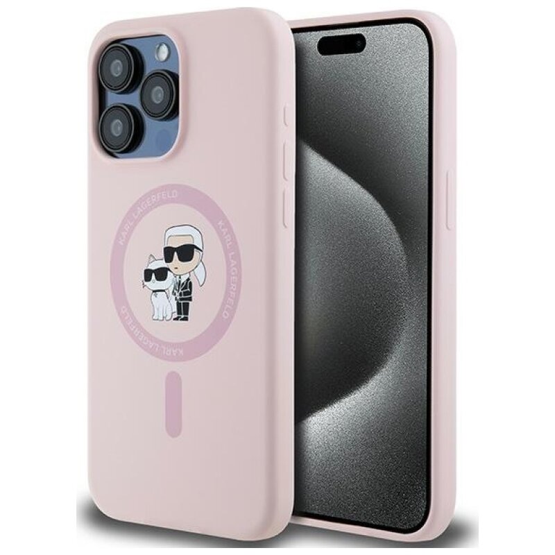 Etui KARL LAGERFELD Silicone Karl & Choupette Ring MagSafe do Apple iPhone 15 Pro Max Różowy