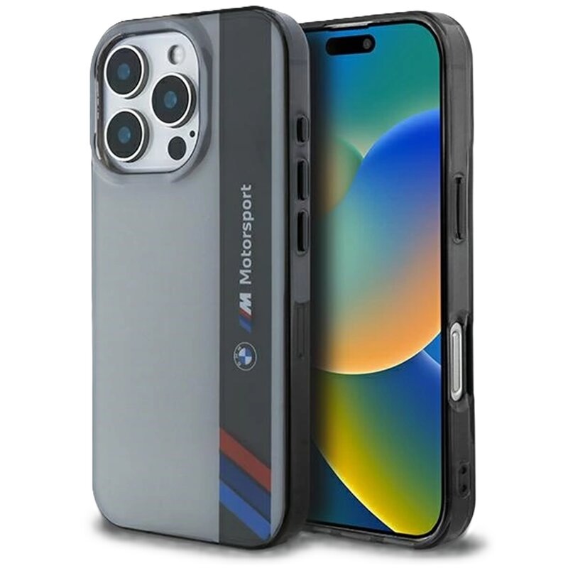Etui BMW Motosport IML Vertical Stripe do Apple iPhone 16 Pro Szary