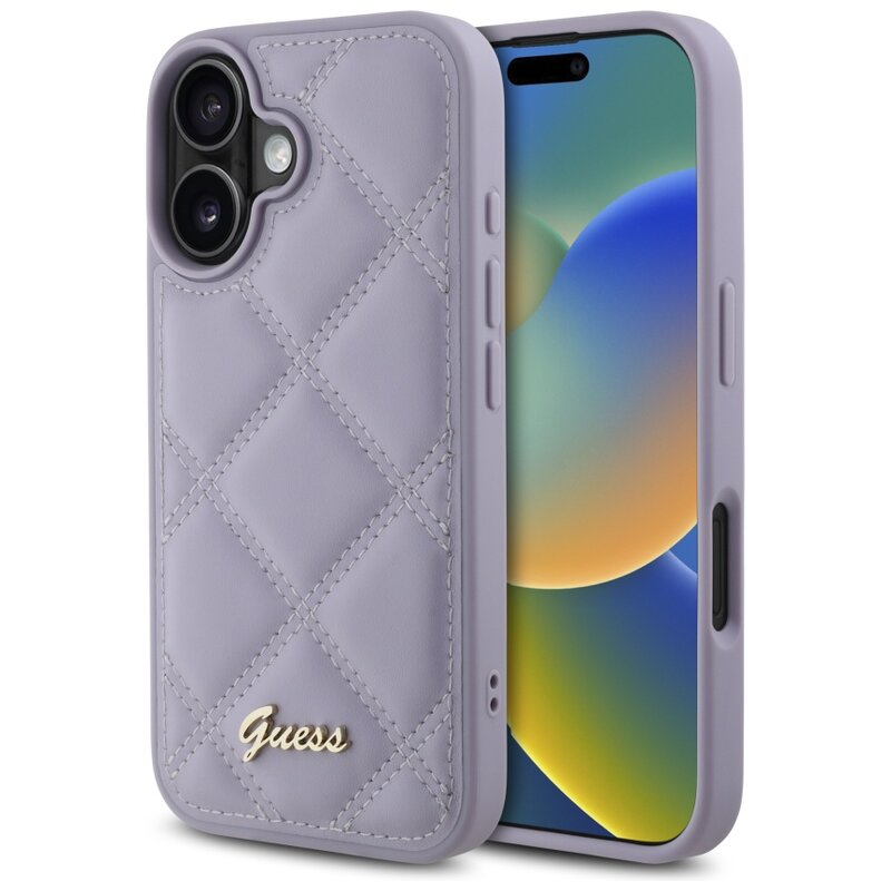Etui GUESS Quilted Metal Logo do Apple iPhone 16 Jasnofioletowy