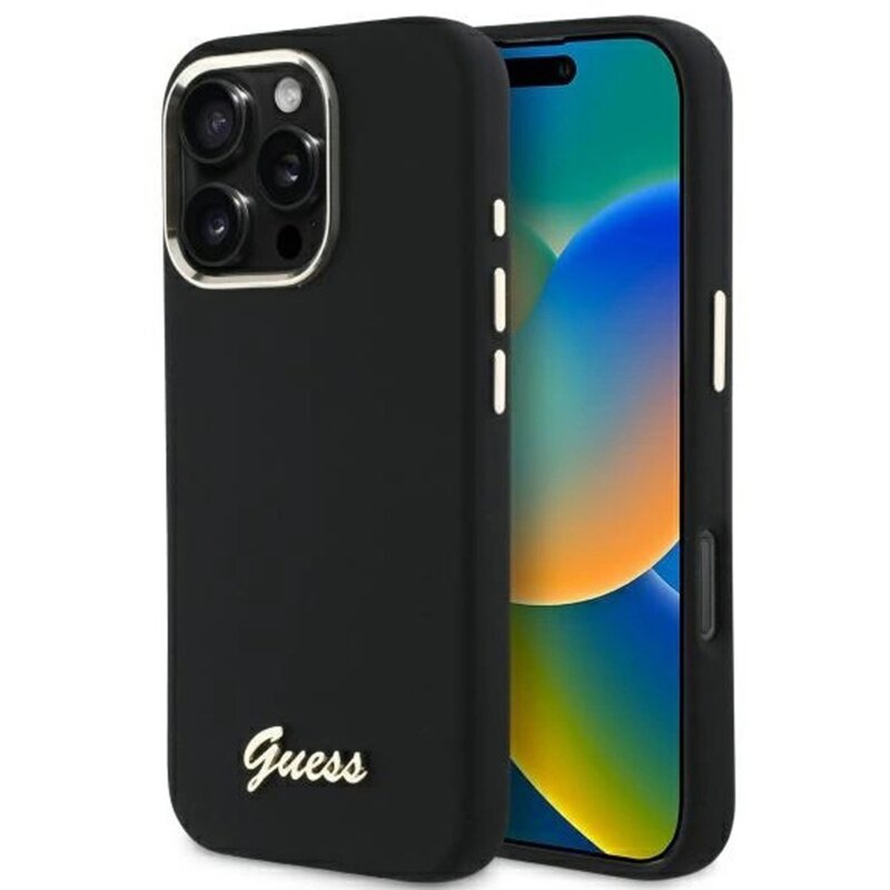Etui GUESS Silicone Script Metal Logo & Frame do Apple iPhone 16 Pro Max Czarny