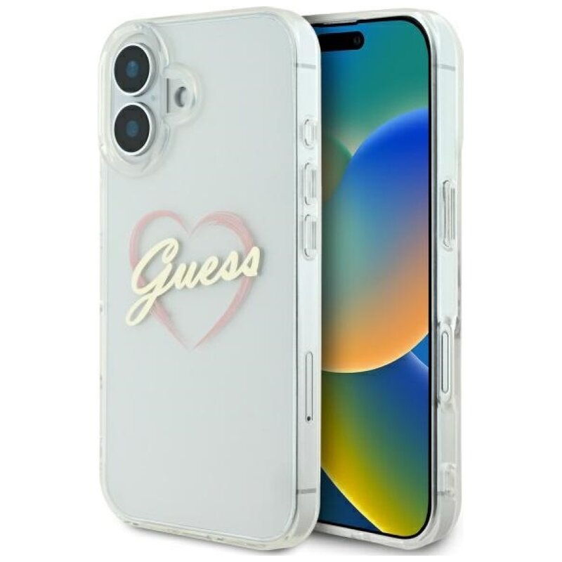 Etui GUESS IML Heart do Apple iPhone 16 Plus Przeźroczysty