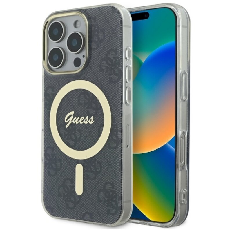 Etui GUESS IML 4G MagSafe do Apple iPhone 16 Pro Czarny