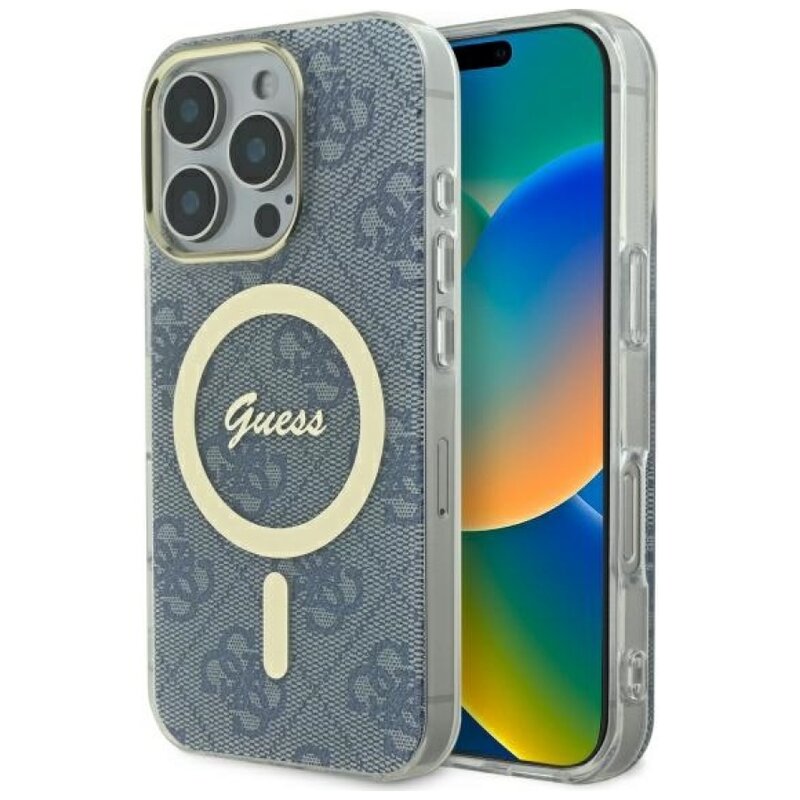 Etui GUESS IML 4G MagSafe do Apple iPhone 16 Pro Max Niebieski