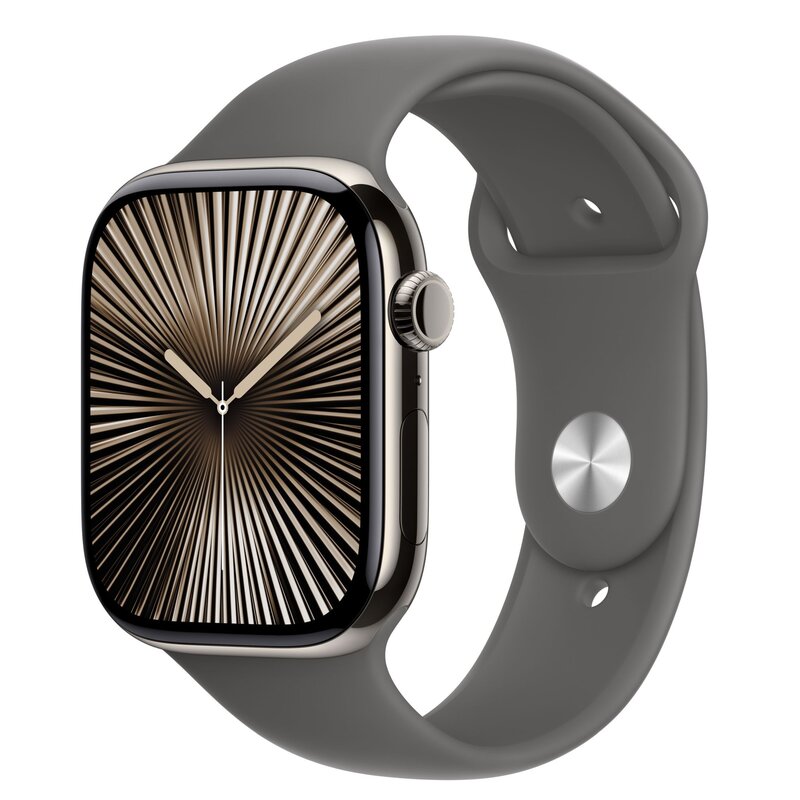 Apple Watch 10 GPS + Cellular 46mm koperta z tytanu (naturalny) + pasek sportowy rozmiar S/M (górska szarość)