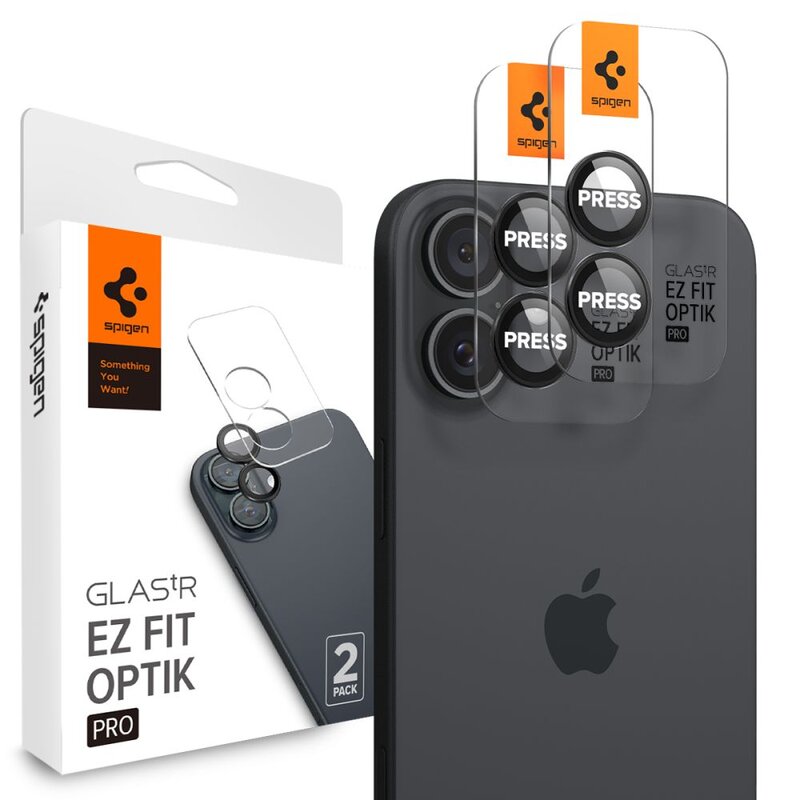 Nakładka na obiektyw SPIGEN Optik Pro Glas.Tr ”Ez Fit” do Apple iPhone 16/16 Plus/17 Czarny 2szt.