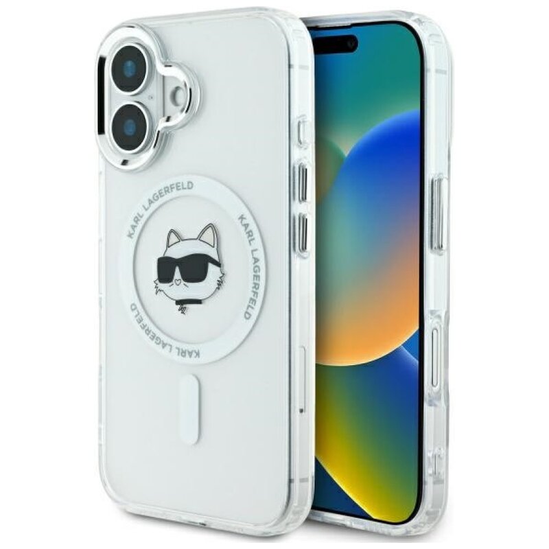 Etui KARL LAGERFELD IML Metal Choupette Head MagSafe do Apple iPhone 16 Plus Biały