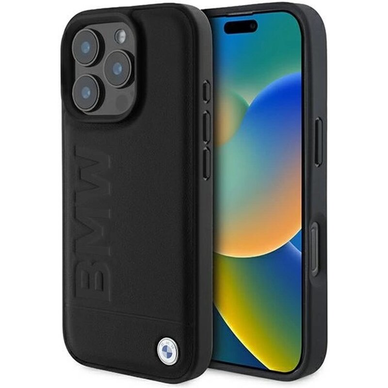 Etui BMW Leather Hot Stamp do Apple iPhone 16 Pro Max Czarny