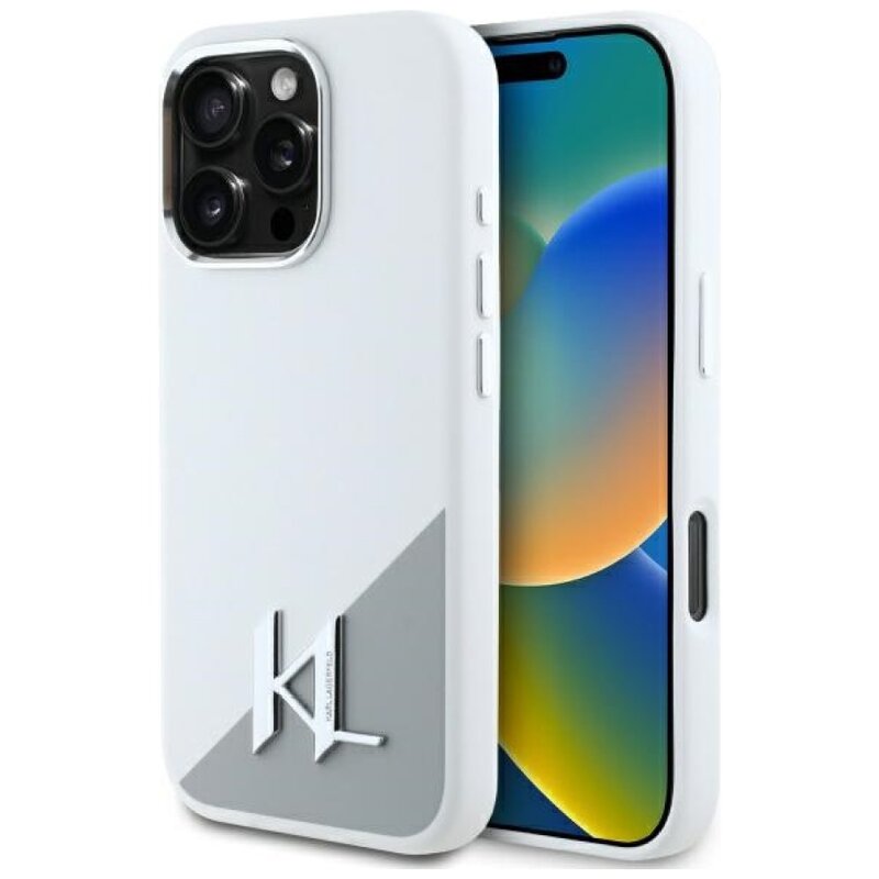 Etui KARL LAGERFELD Silicone Initial Metal Logo MagSafe do Apple iPhone 16 Pro Biały