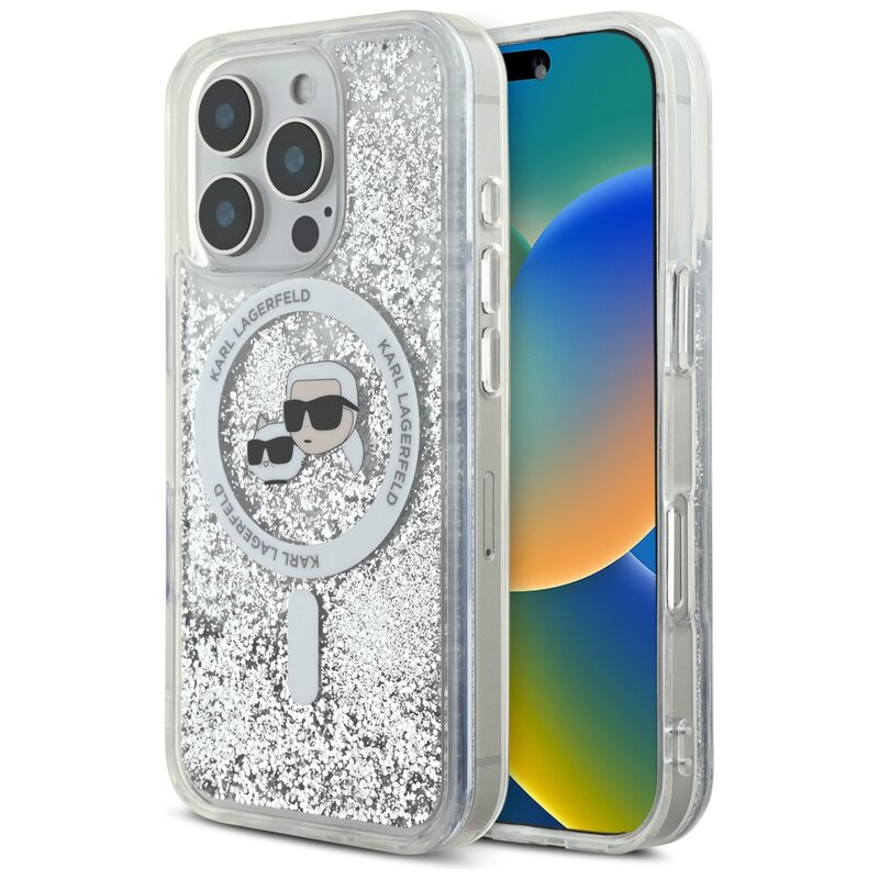 Karl Lagerfeld Liquid Glitter Karl&Choupette Head MagSafe do iPhone 16 Pro Przezroczysty