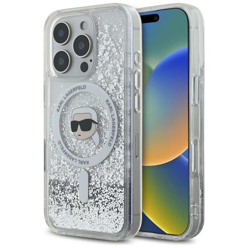 Karl Lagerfeld Liquid Glitter Karl Head MagSafe do iPhone 16 Pro Przezroczysty