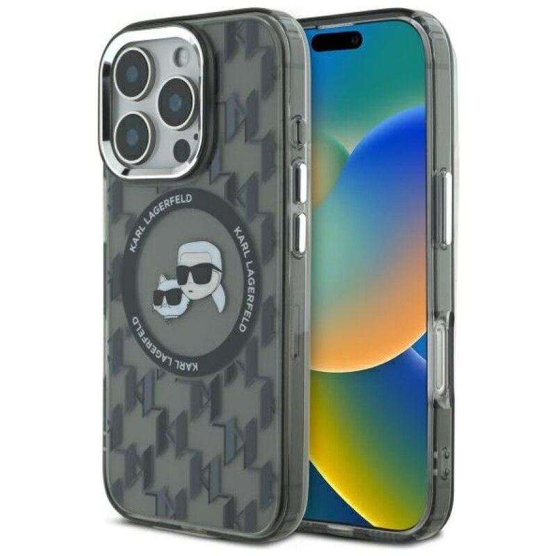 Etui KARL LAGERFELD IML Monogram Karl&Choupette Head MagSafe do Apple iPhone 16 Pro Czarny