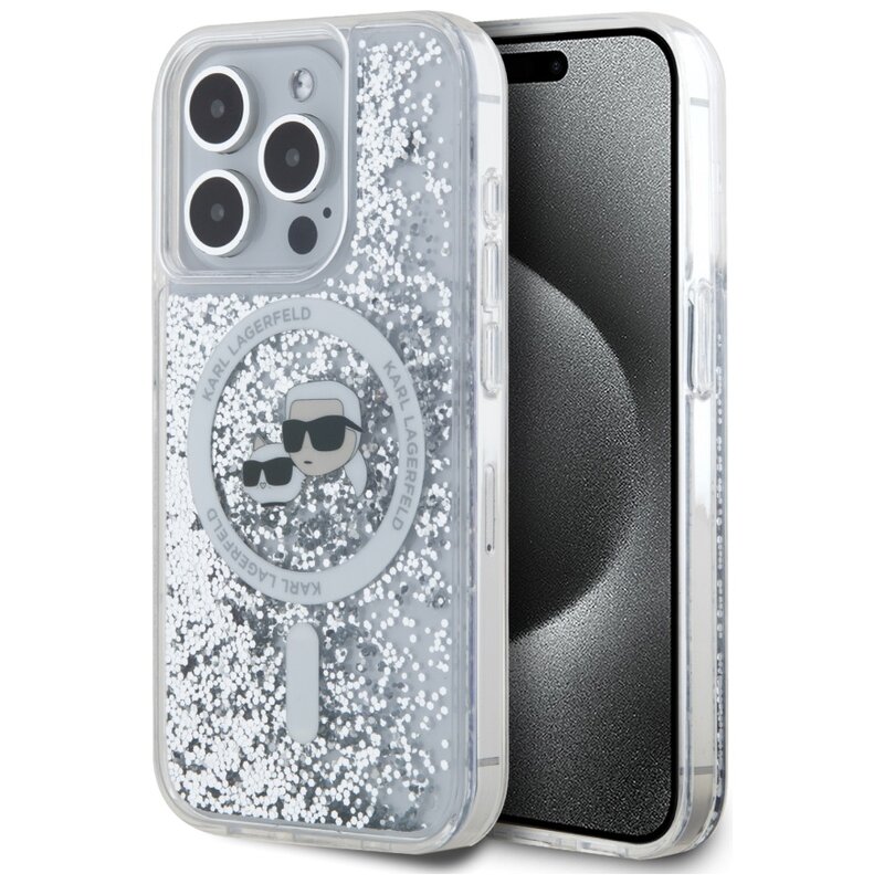 Karl Lagerfeld Liquid Glitter Karl&Choupette Head Magsafe do iPhone 15 Pro Przezroczysty