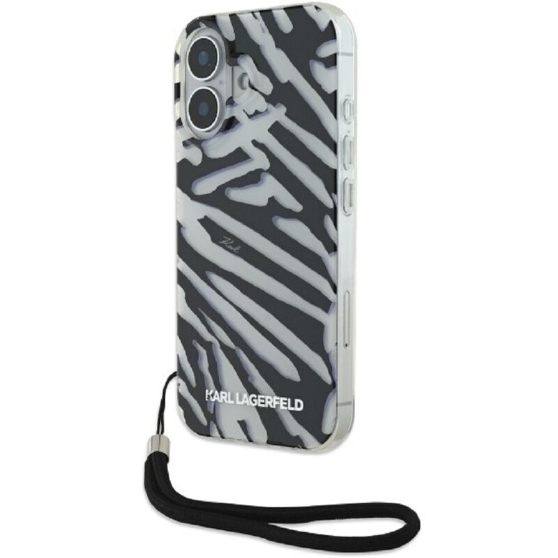 Etui KARL LAGERFELD IML Zebra Pattern & Cord do Apple iPhone 16 Czarno-biały