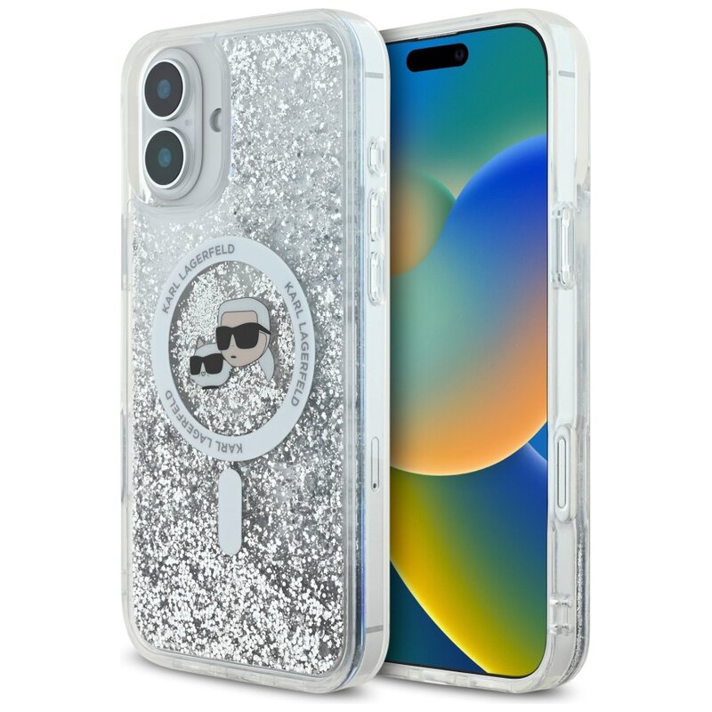 Karl Lagerfeld Liquid Glitter Karl&Choupette Head MagSafe do iPhone 16 Plus Przezroczysty