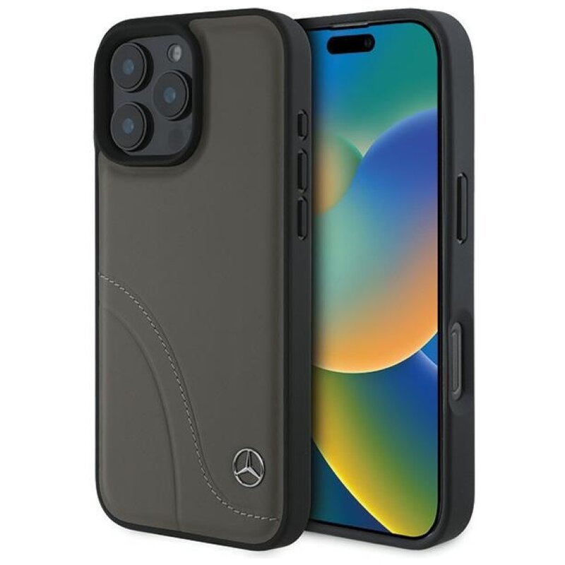 Etui MERCEDES MB Curved Stitches Leather do Apple iPhone 16 Pro Max Brązowy