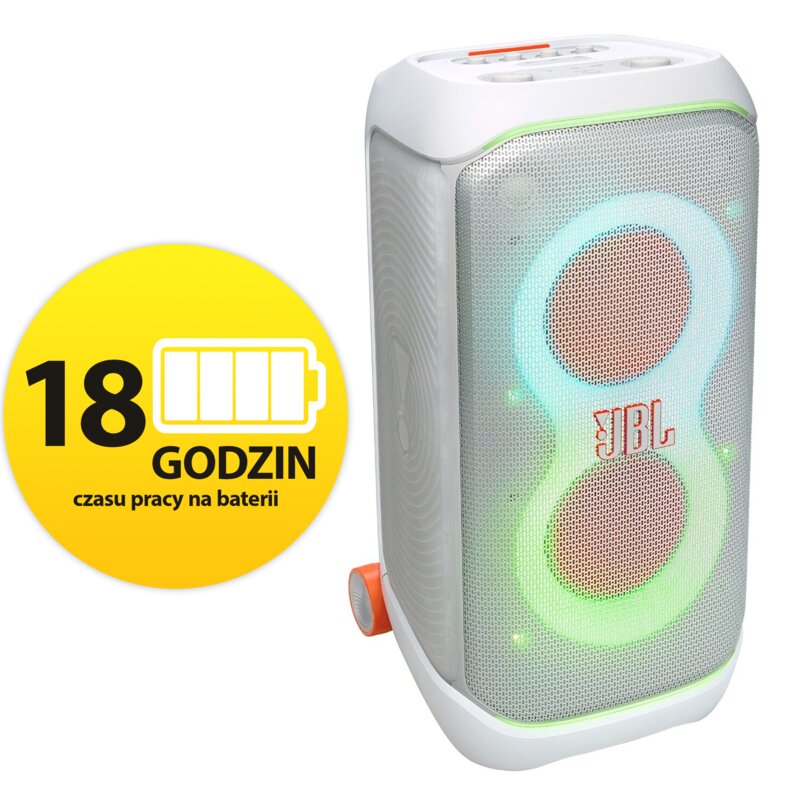 Power Audio JBL PartyBox Stage 320 Biały, 240W, Bluetooth, Bateria 18 godzin, Wejście mikrofonowe i gitarowe, IPX4