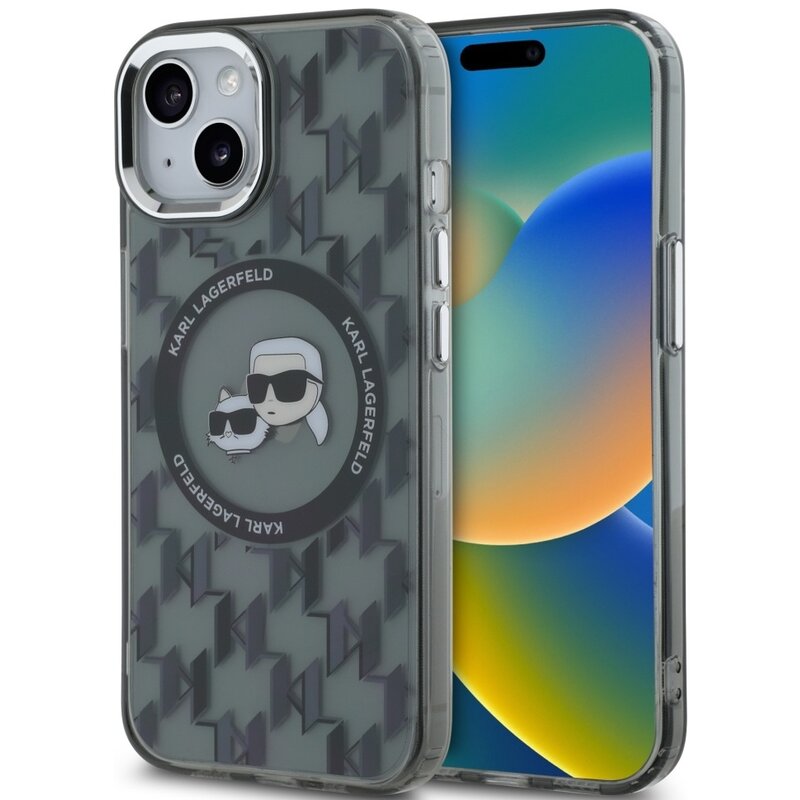 Etui KARL LAGERFELD IML Monogram Karl & Choupette Head MagSafe do Apple iPhone 15 Czarny