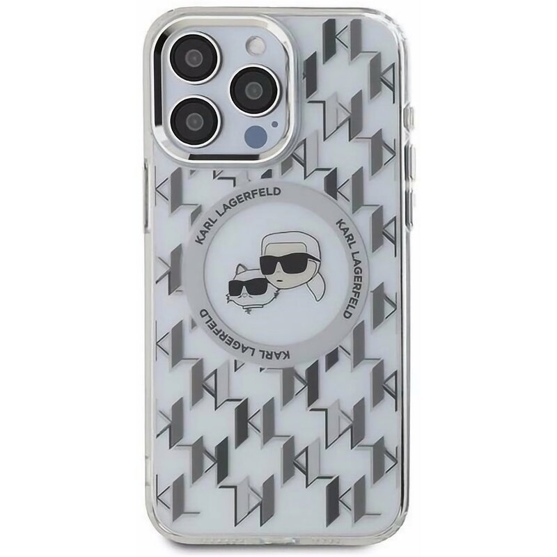 Etui KARL LAGERFELD IML Monogram Karl&Choupette Head MagSafe do Apple iPhone 15 Przezroczysty