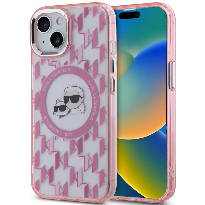 Karl Lagerfeld IML Monogram Karl&Choupette Head MagSafe do iPhone 15 Różowy