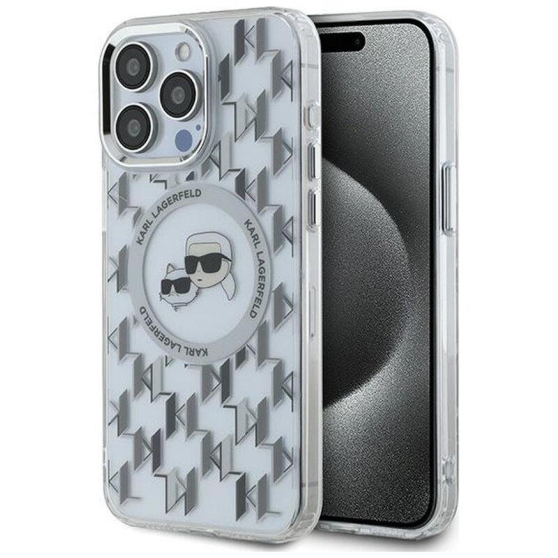 Etui KARL LAGERFELD IML Monogram Karl&Choupette Head MagSafe do Apple iPhone 15 Pro Max Przezroczysty