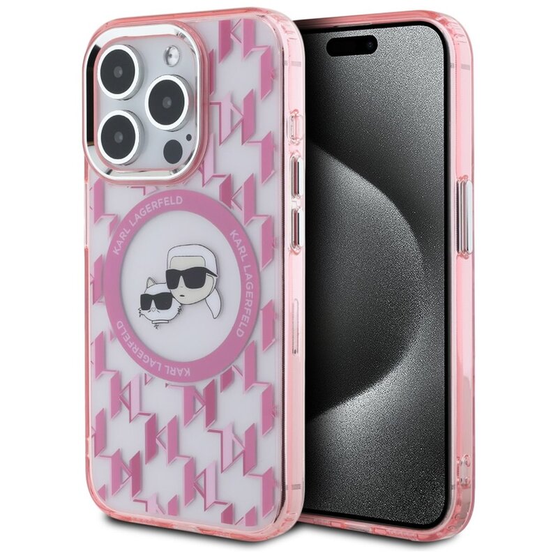 Etui KARL LAGERFELD IML Monogram Karl&Choupette Head Magsafe do Apple iPhone 15 Pro Max Różowy