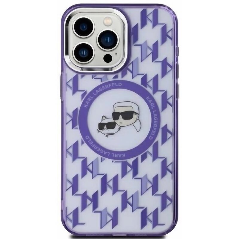 Etui KARL LAGERFELD IML Monogram Karl&Choupette Head MagSafe do Apple iPhone 15 Fioletowy