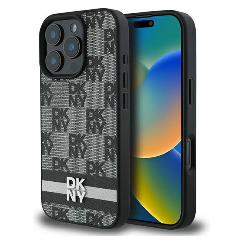 Etui DKNY Checkered Pattern & Printed Stripes do Apple iPhone 16 Pro Max Czarny