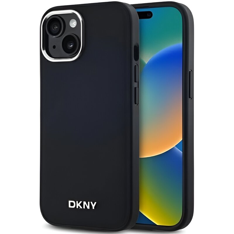 Etui DKNY Plain Logo MagSafe do Apple iPhone 15 Plus Czarny